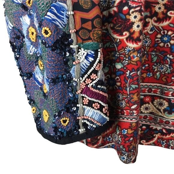 Zara Trafalulc Jacket Multi-Color Beaded Patchwork 3/4 Sleeve Cotton Women's M - Picture 5 of 14
